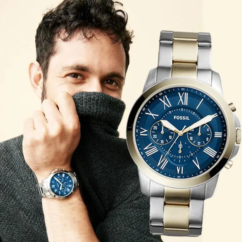 Fossil Grant Blue Dial Two-tone Casual Men's Watch- FS5273